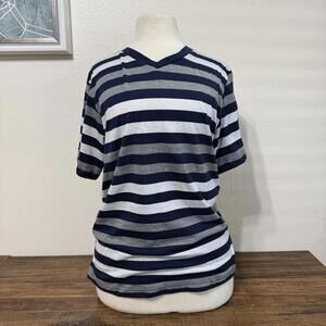Woman's Navy, White, and Gray Striped V-Neck SLEEP SHIRT Medium